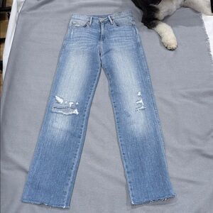 Frame Denim Light Blue Distressed Straight Leg Jeans